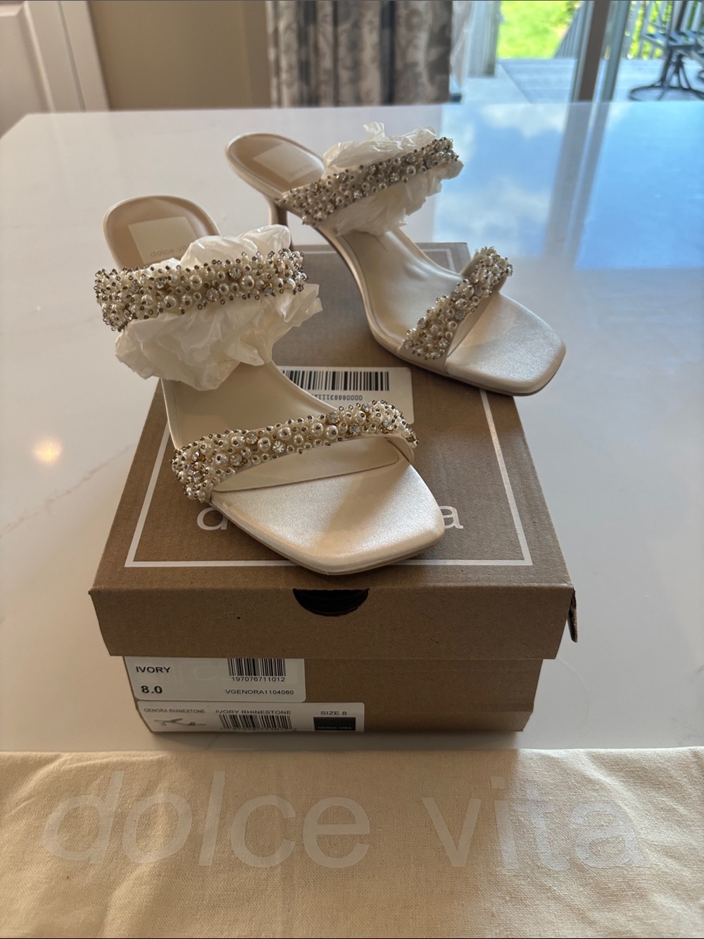 Dolce Vita Ivory Pearl & Bead Embellished Slide Mules